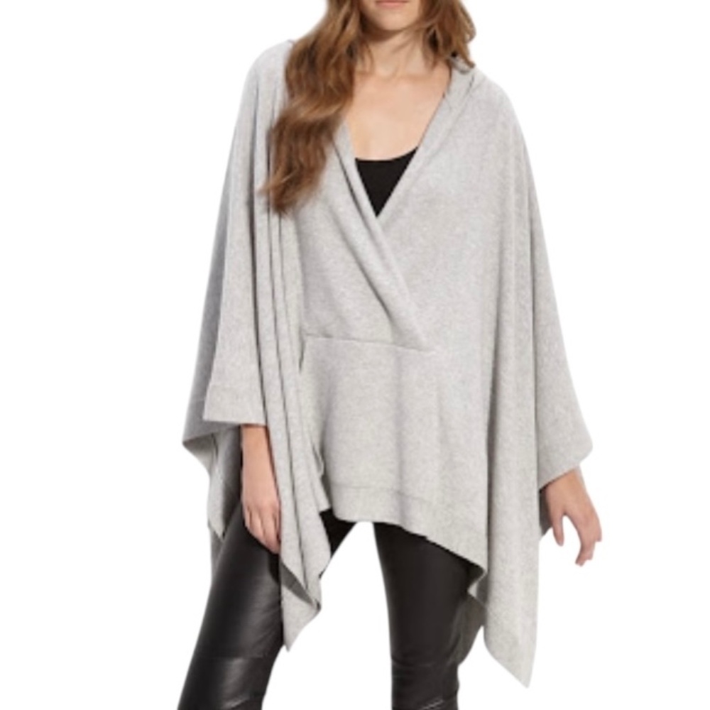 HAUTE HIPPIE GRAY CASHMERE HOODED CAPE PONCHO
